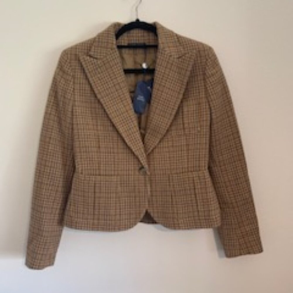 Ralph Lauren Women's Brown Plaid 100% Wool Blazer (Made in Italy) Size 8